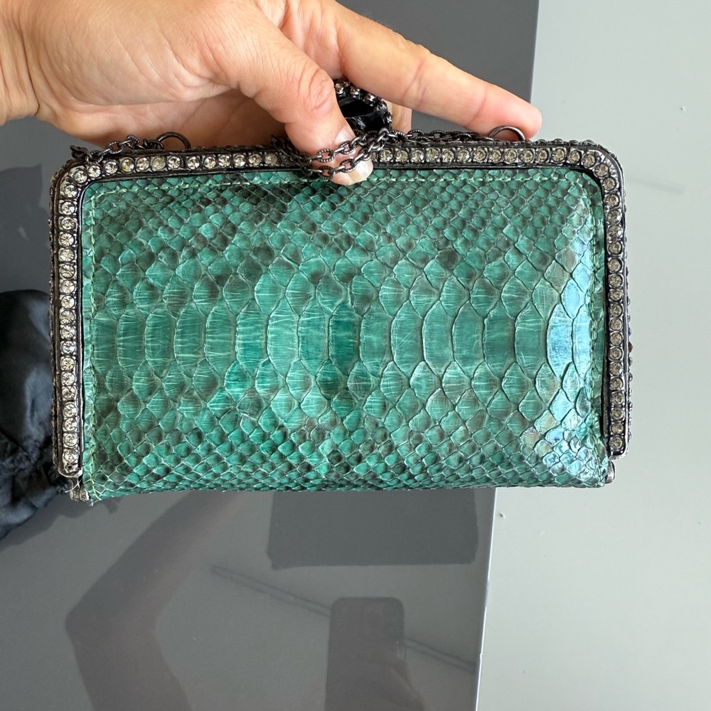 Clara Kasavina Handmade clutch green with Snakeskin